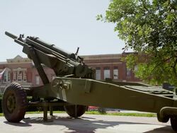 Panning view of old gunner. Stock Footage