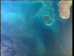 View of Earth from space, over Russia, Volga river delta and Caspian Sea, STS-68 Stock Footage