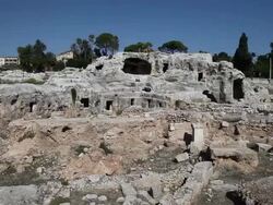 Syracuse, Archaeological Park, the Necropolis of Grotticelli and the Latomia di Venera Stock Footage