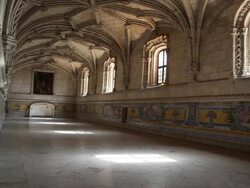 Lisbon, Jeronimos Monastery, Hieronymites Monastery (Mosteiro dos Jeronimos), refectory with azulejos tiles, Belem Stock Footage