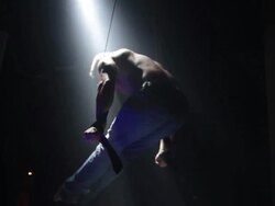 MS TS LA Shot of Hunky topless man performing gymnastic display in bath / London, United Kingdom Stock Footage