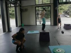 Jonice and Carly perform series of dumbell snatches. Stock Footage