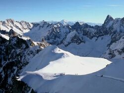 WS Skiers making their way down to ice arete at Chamonix's famous Vallee / France Stock Footage