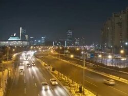 WS T/L ZI View of Ollimpikdaero Road and National Assembly at night / Seoul, South Korea  Stock Footage