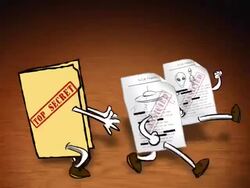Cartoon TopSecret folder chases UFo documents. Stock Footage