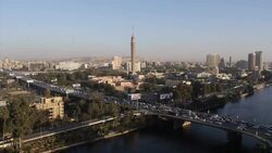 River Nile Traffic And Skyscrapers News Clip