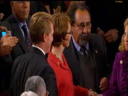 Before Tuesday's State of the Union, Rep. Gabriel Giffords got a standing ovation from colleagues and a hug from President Barack Obama. The congresswoman announced this weekend that she's resigning from office to concentrate on her recovery. News Clip