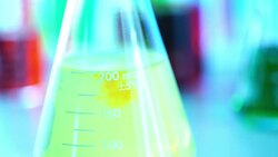 laboratory glassware with color liquid Stock Footage