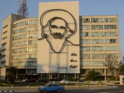 Camilo Cienfuegos artwork for hero in Revolution Square in Havana Cuba Stock Footage