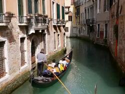 WS Shot gondolas ferry passing, San Marco / Venice, Veneto, Italy Stock Footage