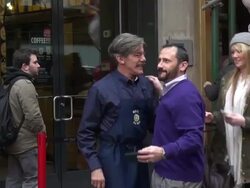 Geraldo Rivera outside of Pie Face as part of Celebrity Apprentice Stock Footage