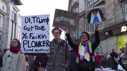 CLEAN : Anti Trump protesters gather in Edinburgh and Glasgow News Clip