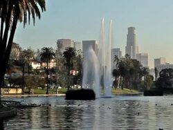 Los Angeles skyline from Echo Park-PAL Stock Footage