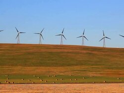 Wind Turbines on hilltop Stock Footage