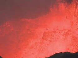 Lava lake erupts violently at dusk inside active volcano, Marum Volcano, Ambrym Island, Vanuatu Stock Footage