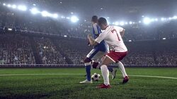 Soccer player kicks a ball on stadium Stock Footage