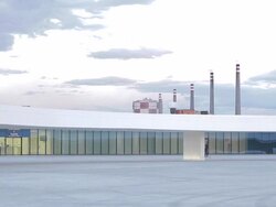 Niemeyer Centre Spain visitors roller bladeing Stock Footage