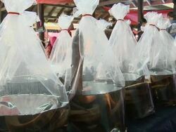 MS Shot of eels in bag at market / Kota Kinabalu, Sabah, Malaysia  Stock Footage