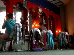 MS Mongolian artists preparing themselves for performance / Ulaan Baatar, Tuv, Mongolia Stock Footage