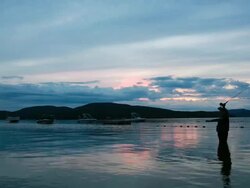 HD Video of Fly-Fishing at Sunset Stock Footage