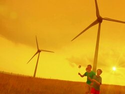 HD SLOW MOTION: Wind Turbines at Sunset Stock Footage