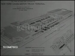 1949: NEW YORK MOTOR TRUCK TERMINAL CONSTRUCTION: CU Illustrated plan, model of New York Union Motor Truck Terminal. HA WS Terminal under construction. WS Cement truck working on construction of terminal, workers, men. Manhattan, NY Instructional Video