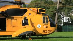 An RAF search and rescue Sea King helicopter, in Ambleside, Lake District, UK. Stock Footage