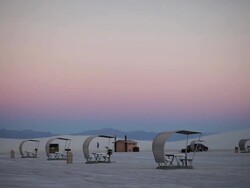 WS Picnic shelters in White Sands National Monument / Alamogordo, New Mexico, United States Stock Footage
