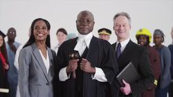 Judge and attorneys standing in front of diverse crowd Stock Footage