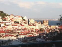 Lisbon, panoramic view at twilight Stock Footage