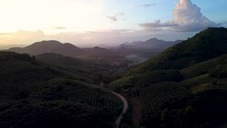 A magnificent aerial of road trip mountain forest and the wildest vegetation, Mekong River. North east in Thailand. Concept of: power, adventure, nature and water. Stock Footage