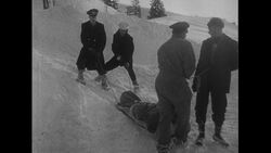California, 1952: Passengers stuck in a streamliner for 3 days are rescued as the train is dug out from snow Stock Footage