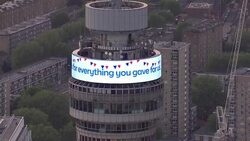 BT tower displays messages of thanks on VE day News Clip
