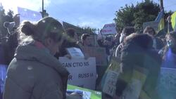 Demonstration takes place outside Russian Embassy in Dublin over Ukraine invasion News Clip