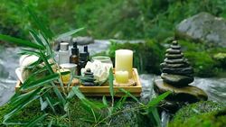 Spa materials in nature Stock Footage