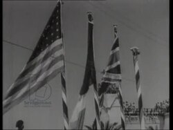 Dwight David Eisenhower talking to camera 1943, victory parade in Tunisia; Winston Leonard Spencer Churchill Stock Footage