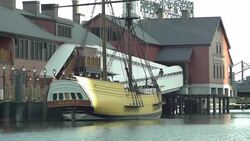 Recreation of the Beaver ship in water Stock Footage
