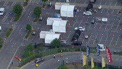 Aerials of Wembley Ikea coronavirus testing centre News Clip