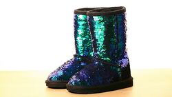 Girl shoes wooden table white background hd footage Stock Footage