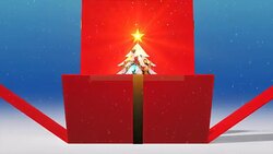 Gift Box Opening Christmas tree background, decorated xmas tree with gift boxes and Santa Claus happy and Deers, Animated abstract Christmas present greeting post card, 4k Stock Footage