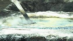 Liquidation of remediation of landfills waste of oil and toxic substances, chemical reaction, atmosphere releases the sulfur dioxide, poisoned pollutants 4K Stock Footage