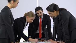 Brainstorming about project in the meeting room. Stock Footage