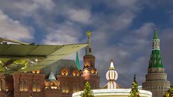 Christmas and New Year holidays illumination and Manege Square at night. Moscow, Russia Stock Footage