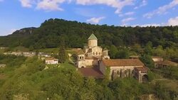 Aerial view of Bagrati Cathedral in Kutaisi, Georgian landmarks, sightseeing Stock Footage