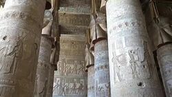 Interior of Dendera temple or Temple of Hathor. Egypt. Dendera, Denderah, is a small town in Egypt. Dendera Temple complex, one of the best-preserved temple sites from ancient Upper Egypt. Stock Footage