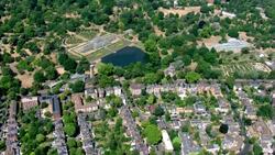 Aerials of Kew Gardens yellow grass caused by heatwave News Clip