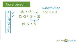 Evaluating Multiple Step Algebraic Expressions by Substitution Instructional Video