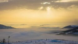 Foggy Morning in the Winter Mountains Stock Footage
