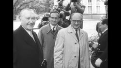 French Prime Minister Guy Mollet meets with West German Chancellor Konrad Adenauer in Bonn, Germany News Clip