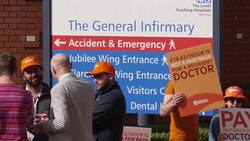 Junior doctors join picket line outside Leeds General Infirmary as thousands take strike action News Clip